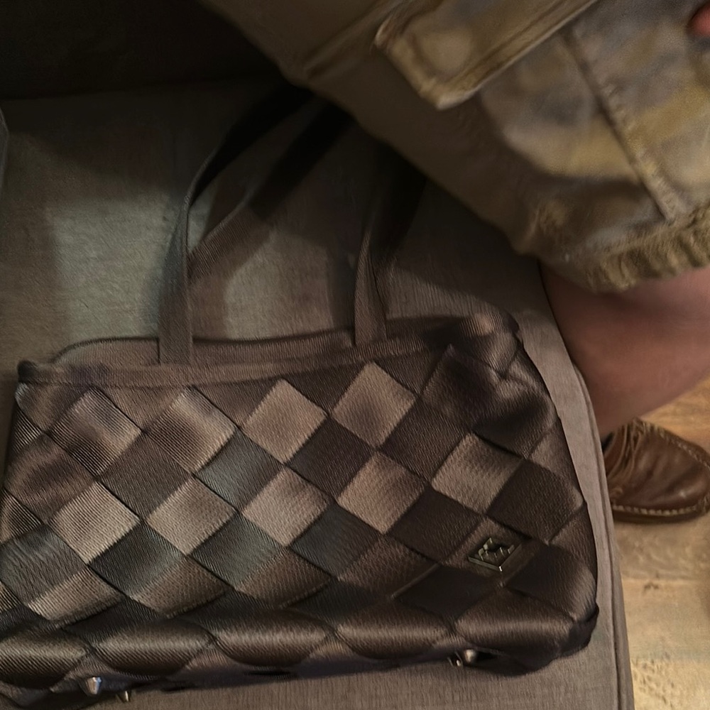 Sophisticated Brown Seatbelt Woven Satchel Shoulder Bag
